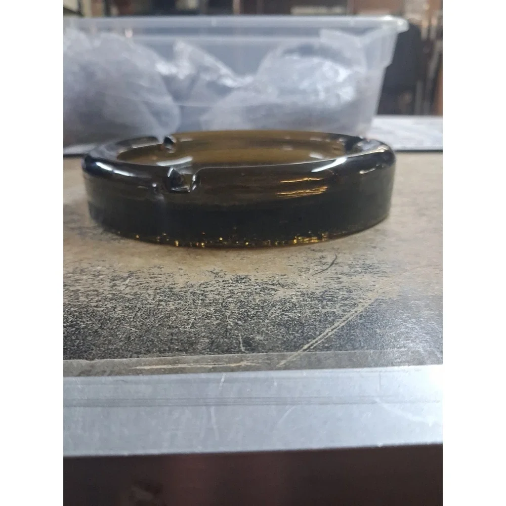 Vintage Smoke Glass Ashtray Pebbled Bottom Retro Decor 5.5